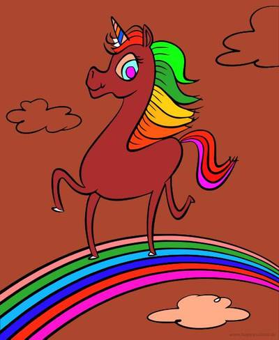 Farvelagt version: Enhjørning på en regnbue