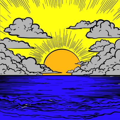 Ausgemalte Version: Sonnenuntergang über dem Ozean