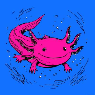Ingekleurde versie: Schattige axolotl zwemmend