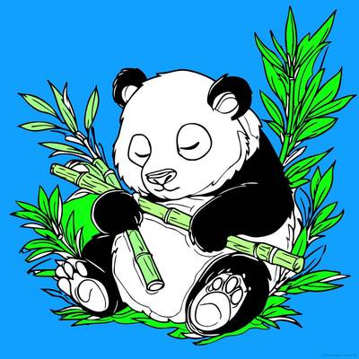 Ingekleurde versie: Schattige panda met bamboe