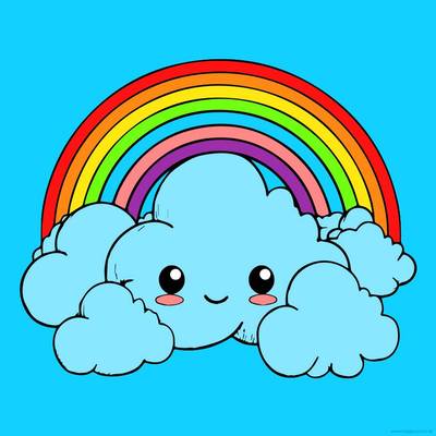 Wersja pokolorowana: Szczęśliwa chmurka z tęczą