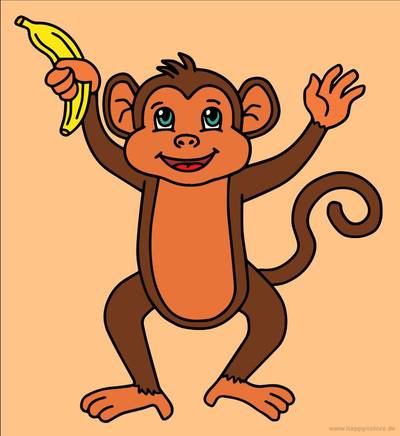 Ingekleurde versie: Schattige kleine aap met banaan