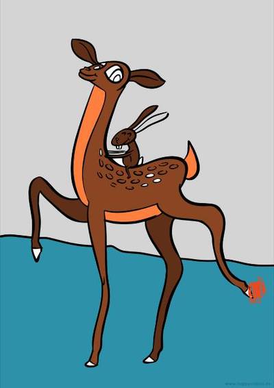 Colored version: Funny deer with rabbit