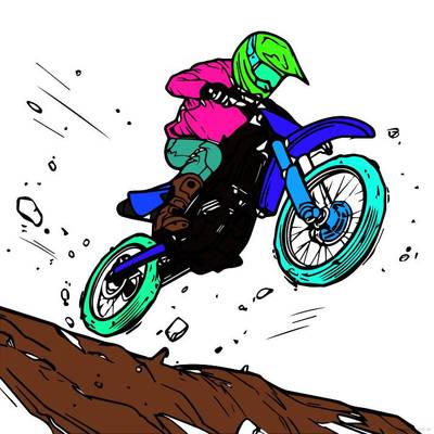 Ausgemalte Version: Motocrossfahrer in Aktion