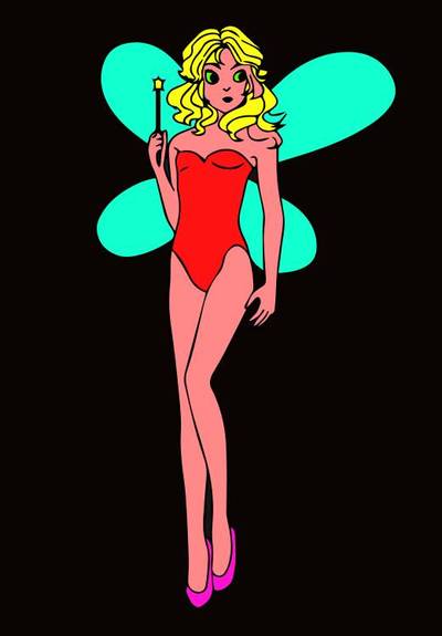 Väritetty versio: Keiju siivillä ja taikasauvalla – tulostettava värityssivu