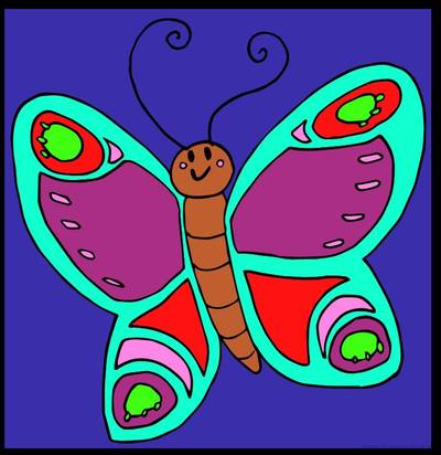 Ingekleurde versie: Blije vlinder