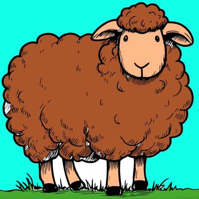 Farvelagt version: Sheep med fluffy uld