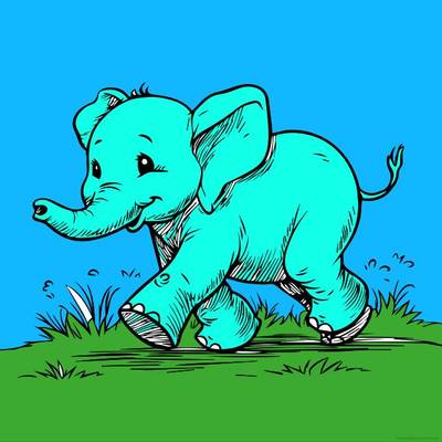 Versione colorata: Elefante felice nell’erba