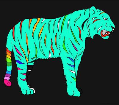 Ingekleurde versie: Brullende tijger