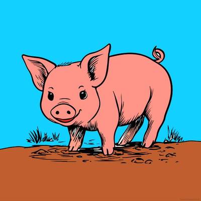 Väritetty versio: Hauska possu-illustratio