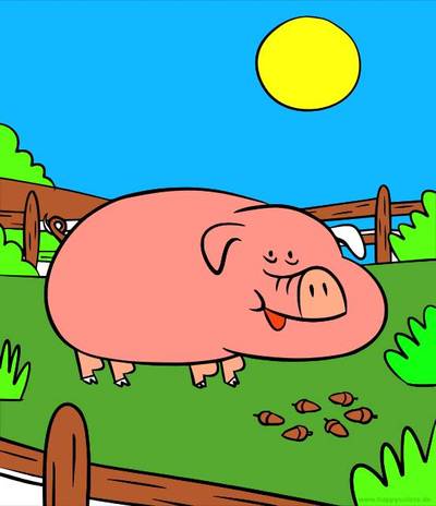 Väritetty versio: Iso porsas tammenterholla – tulostettava värityssivu