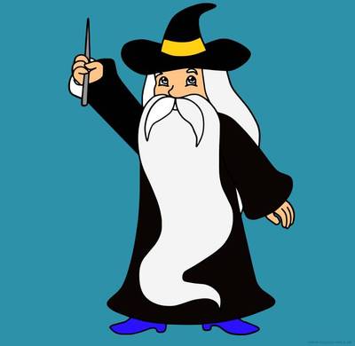 Ausgemalte Version: Zauberer mit langem Bart