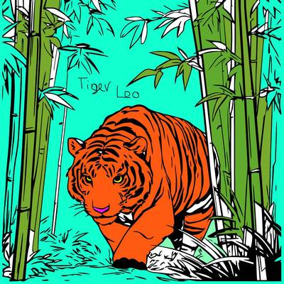 Ingekleurde versie: Tijger in bamboebos