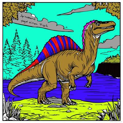 Fargelagt versjon: Spinosaurus ved elven