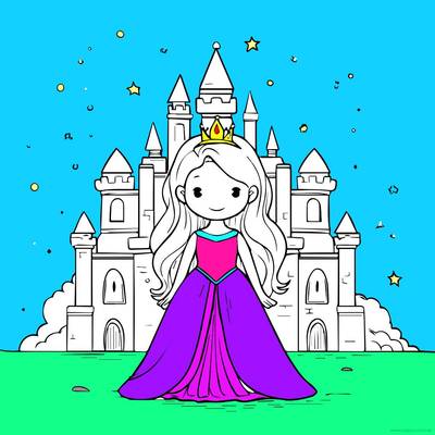 Fargelagt versjon: Prinsesse og slott scene