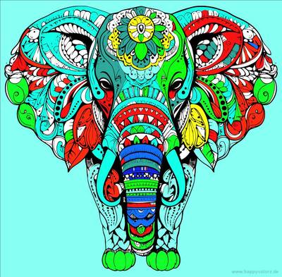 Ausgemalte Version: Elefant Mandala