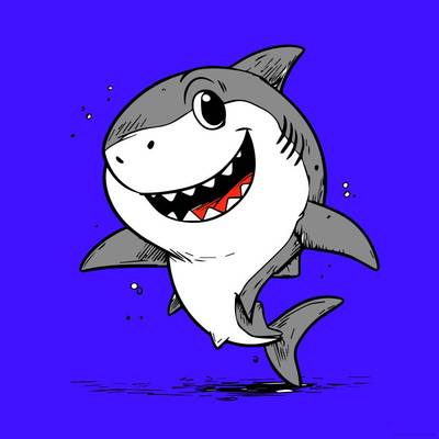 Ausgemalte Version: Lächelnder Cartoon-Hai