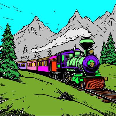 Ausgemalte Version: Dampflok in den Bergen