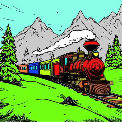 Versão colorida: Trem nas montanhas