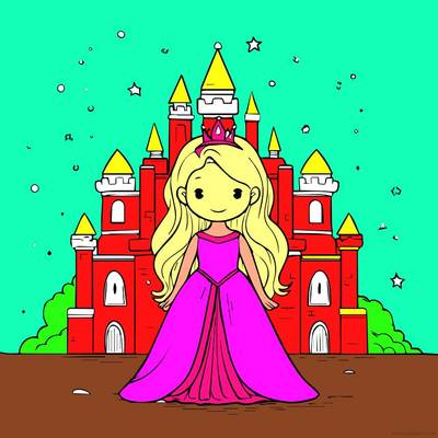 Version coloriée : Scène de princesse et château