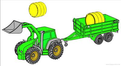Väritetty versio: Traktori perävaunalla ja heinällä värityssivu – maanläheinen ja elävä tulostettava