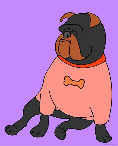 Ausgemalte Version: Bulldoge mit Knochen