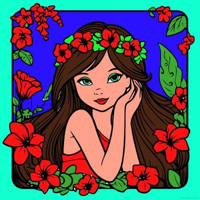 Ausgemalte Version: Rapunzel mit Blumenkranz