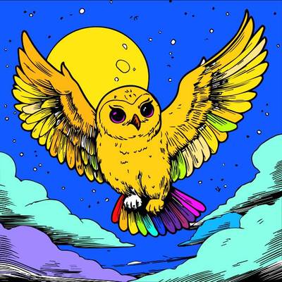 Ausgemalte Version: Eule fliegt in der Nacht