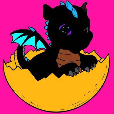 Farvelagt version: Babydrage klækker