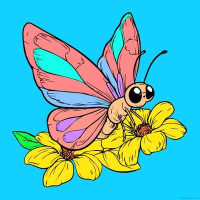Colored version: Butterfly on flowers