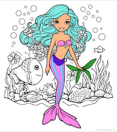 Ausgemalte Version: Meerjungfrau am Meeresgrund