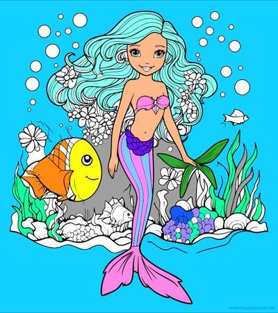 Ausgemalte Version: Meerjungfrau am Meeresgrund