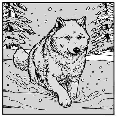Ausgemalte Version: Wolf in verschneiter Landschaft