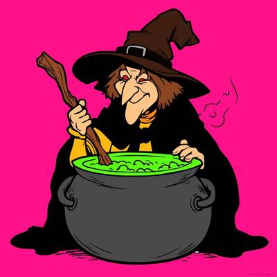 Wersja pokolorowana: Czarownica z kociołkiem