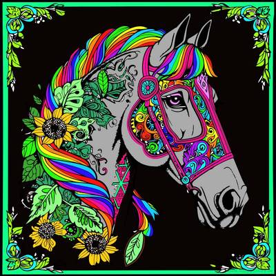 Ausgemalte Version: Profil Pferdekopf