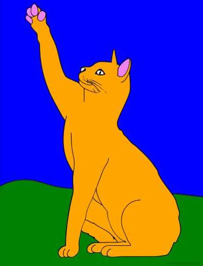 Ausgemalte Version: Katze mit gehobener Pfote