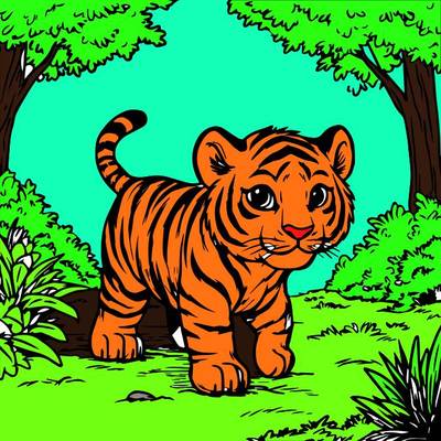 Farvelagt version: Tigerunge i skoven