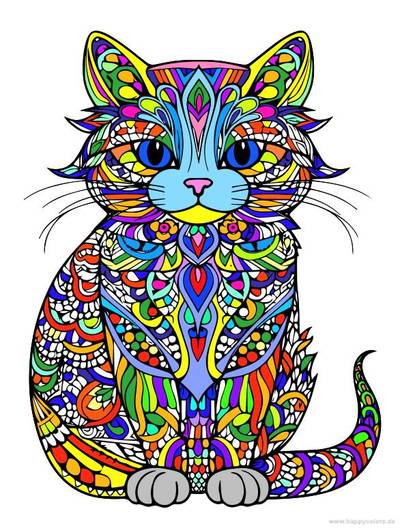 Ausgemalte Version: Katze Mandala