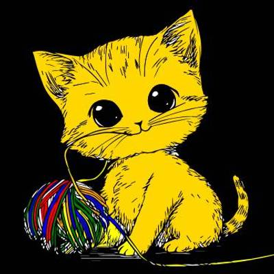 Farvelagt version: Sød killing med garn.