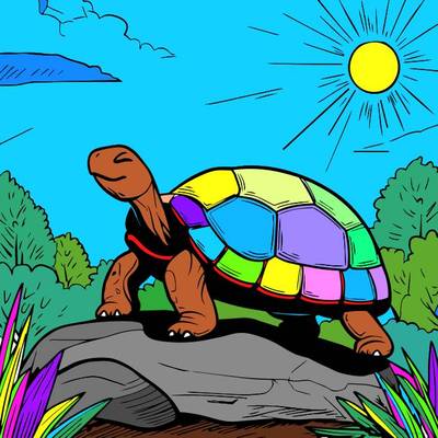 Färglagd version: Glad sköldpadda på en sten