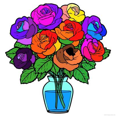 Farvelagt version: Buket af roser