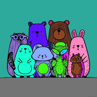 Farvelagt version: Søde dyrevenner