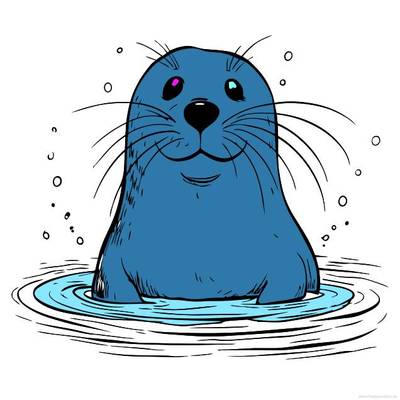 Farvelagt version: Glad sæl i vandet