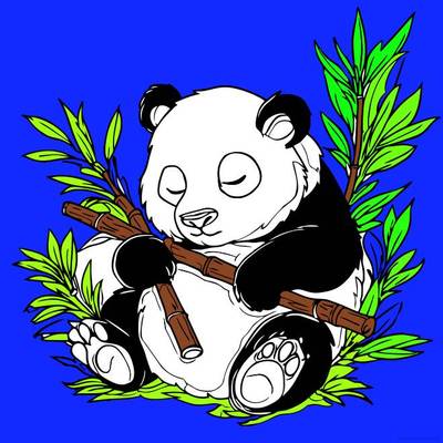 Colored version: Adorable panda with bamboo