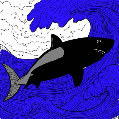 Färglagd version: Haj i havsvågor