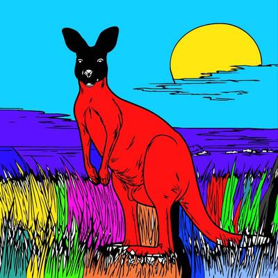 Colored version: Kangaroo in a sunset scene
