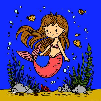 Wersja pokolorowana: Podwodna scena z syrenką