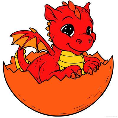 Ingekleurde versie: Babydraken komt uit