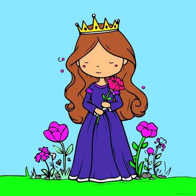 Färglagd version: Prinsessa med en blomma