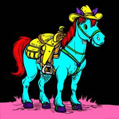 Colored version: Saddle horse with cowboy hat